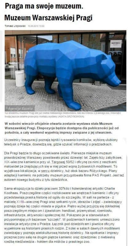 Geometrischer Low-Poly-Bär 4 Praga ma swojego muzeum. Muzeum Warszawskiej Pragi. W sobotni wieczór oficjalnie otwarta...