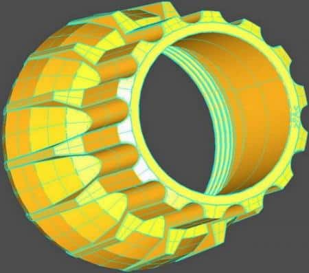 T-Stück - Rohrverbindung 2 3D model żółtej opony terenowej z nacięciami i bieżnikiem.