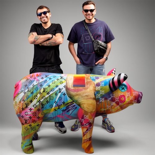 Künstlerische Schwein Kunstharz DekoFigur - Einfarbig