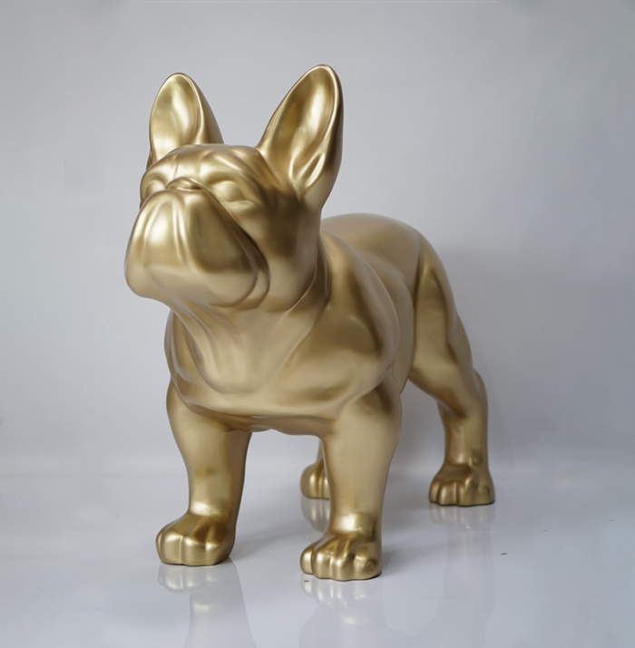 Stojący pies bulldog francuski 90cm - kolor złoty