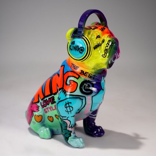 pies Bulldog ze słuchawkami „Kinga” - pop art