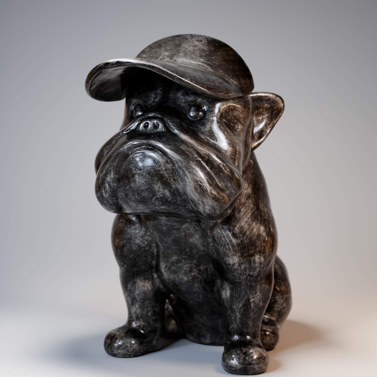 Dekorative Bulldogge Mit Kappe Silberpatina Figur