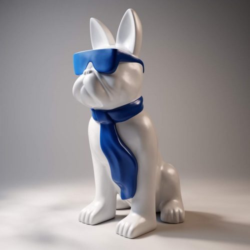 pies Duża figura bulldoga z krawatem w okularach - blue sky