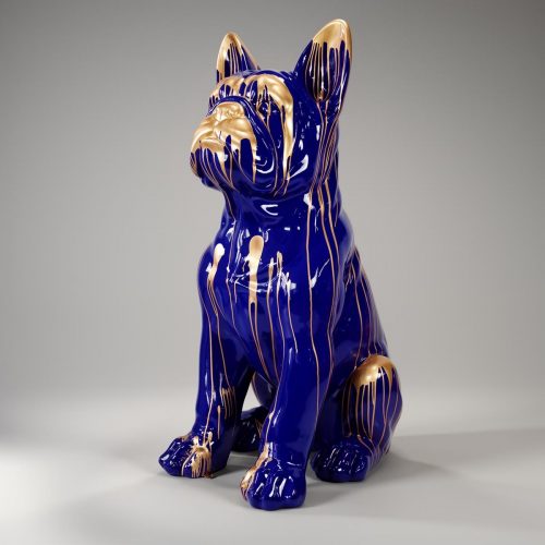 Große Französische Bulldoggenfigur „Juki“ – Blau/Gold Trash