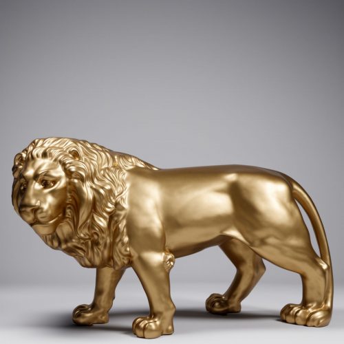 Große stehende Löwenfigur - Gold