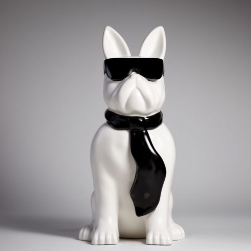 Mittlere Bulldoggenfigur mit Krawatte und Brille - Schwarz-Weiß