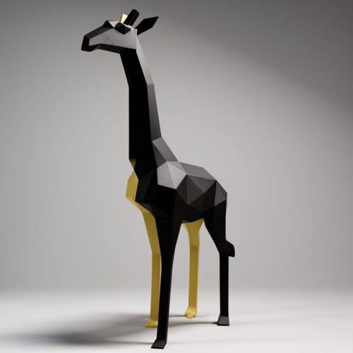 Große geometrische Giraffenfigur aus Laminiertem Material - Gold/Schwarz