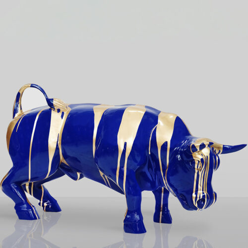 Dekorative Figur Blauer Stier - Goldener Trash