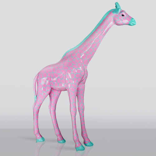 Große Giraffenfigur in Lebensgröße - Céladon mit Rosa Flecken