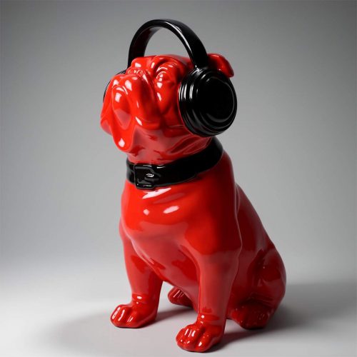 Bulldog Hund mit Kopfhörern - Rot