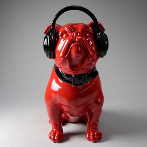 Bulldog Hund mit Kopfhörern - Rot