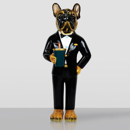 Dekorative Figur Stehender Bulldog im Anzug