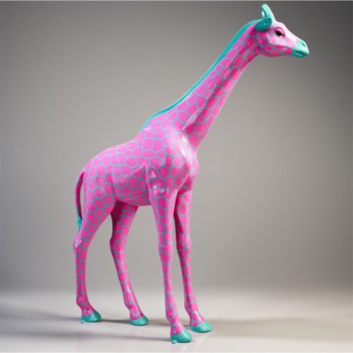 Große Giraffenfigur in Lebensgröße - Céladon mit Rosa Flecken