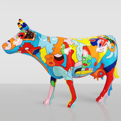 Große Figur - Handgemalte Kuh im Picasso-Motiv