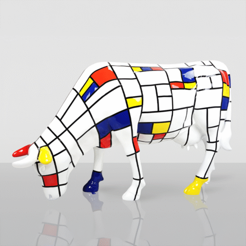Große Figur – Handbemalte Kuh im Mondrian-Stil