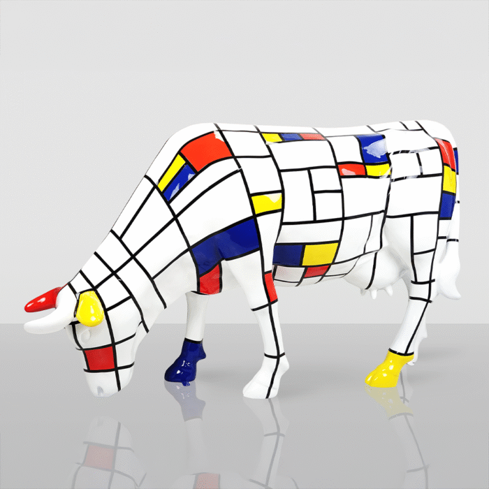 Große Figur – Handbemalte Kuh im Mondrian-Stil