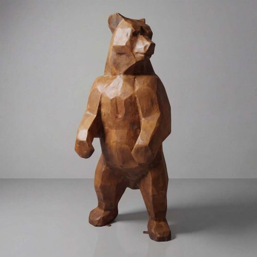 Figur Bär aus Fiberglas in braun, geometrisch-kantige Skulptur, stehende Werbe- oder Dekofigur für Events/Innendekor