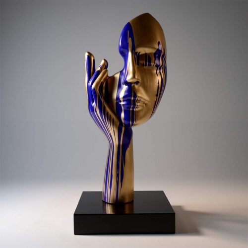 Mittelgroße 120CM blaue Maske auf Standfuß - Gold Trash