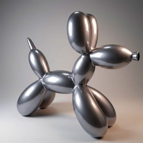Große Dekorative Ballonhund-Figur – Silber