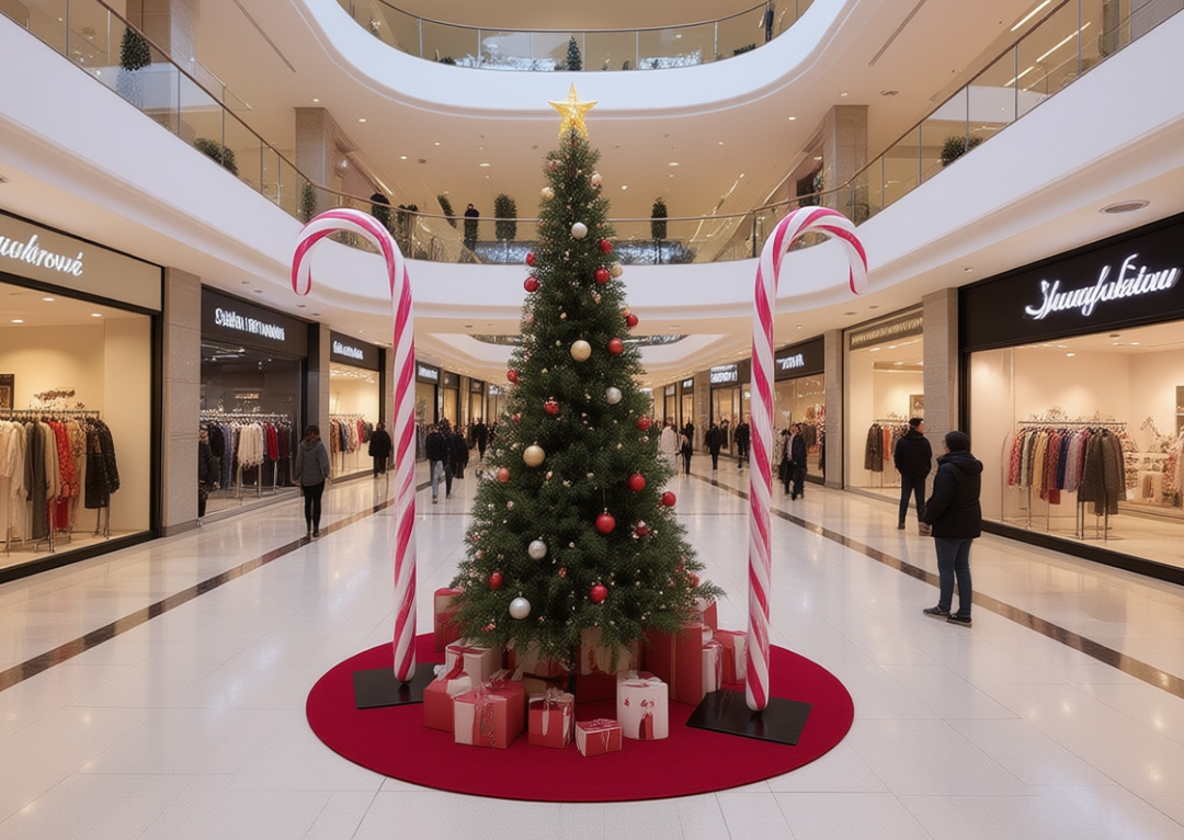 Große weihnachtliche Zuckerstangen im Einkaufszentrum
