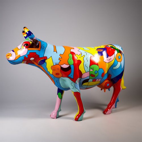 Große Figur - Handgemalte Kuh im Picasso-Motiv