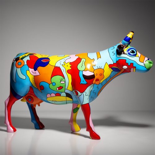 Große Figur - Handgemalte Kuh im Picasso-Motiv