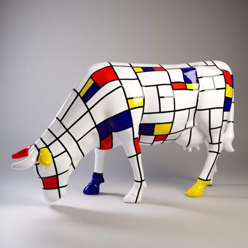 Große Figur – Handbemalte Kuh im Mondrian-Stil