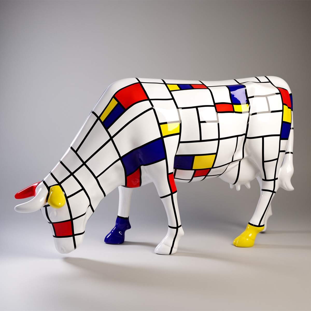 Große Figur – Handbemalte Kuh im Mondrian-Stil