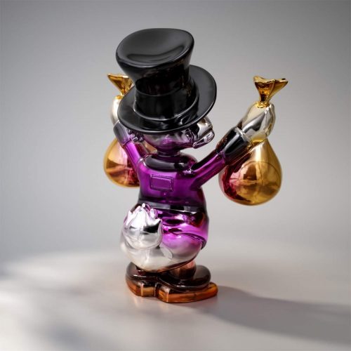 Dekorative Figur – Mini Dagobert Duck mit Geldsäcken in Chrom