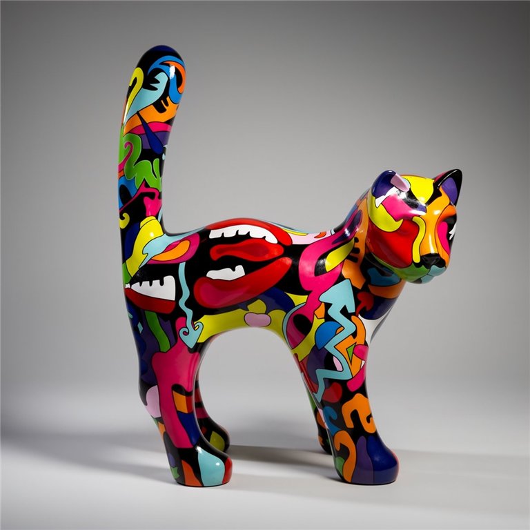 Große Katzenfigur mit künstlerischer Bemalung