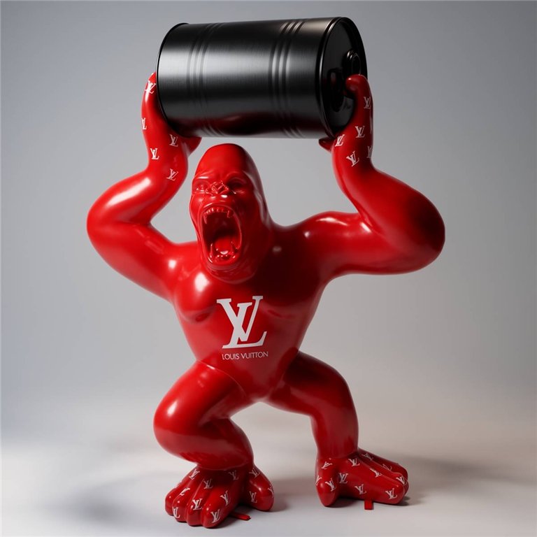 Große Gorillafigur mit Fass und LV-Logo