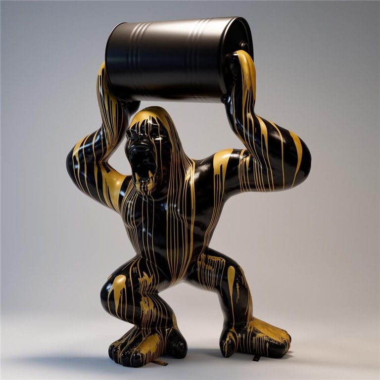 Große Gorillafigur mit goldenem Trash-Fass