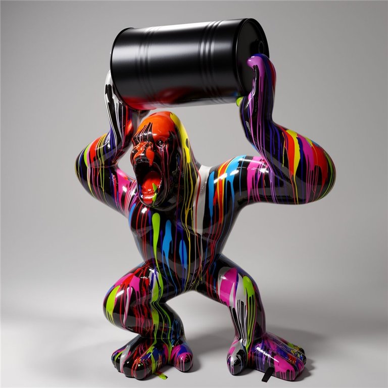 Große Dekorative Gorilla Mit Fass Trash Figur