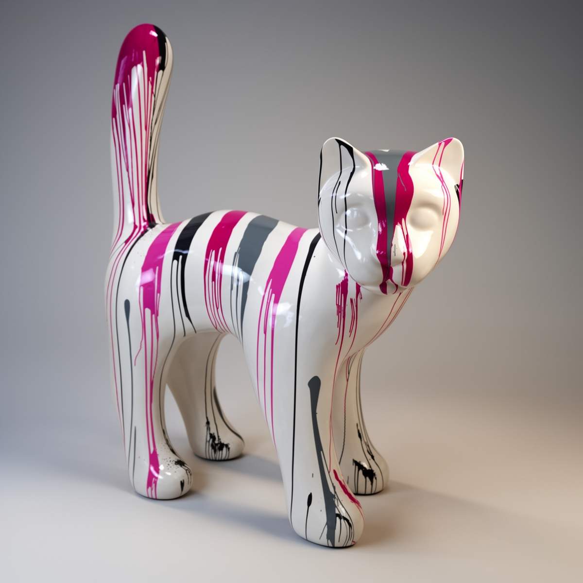 Große Dekorative Katze Rosa Trash Figur