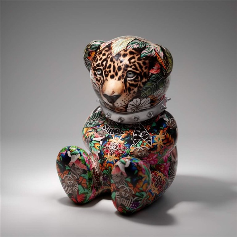 Teddybär 31 cm mit Tiger-Motiv Halsband