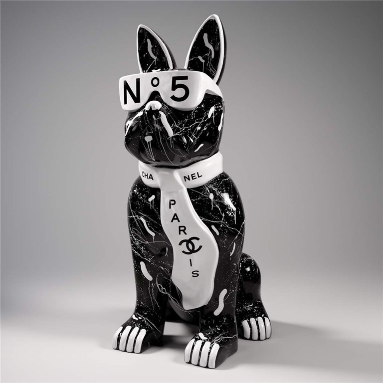 Große Bulldoggenfigur mit Krawatte und Brille - Nr. 5 Schwarz