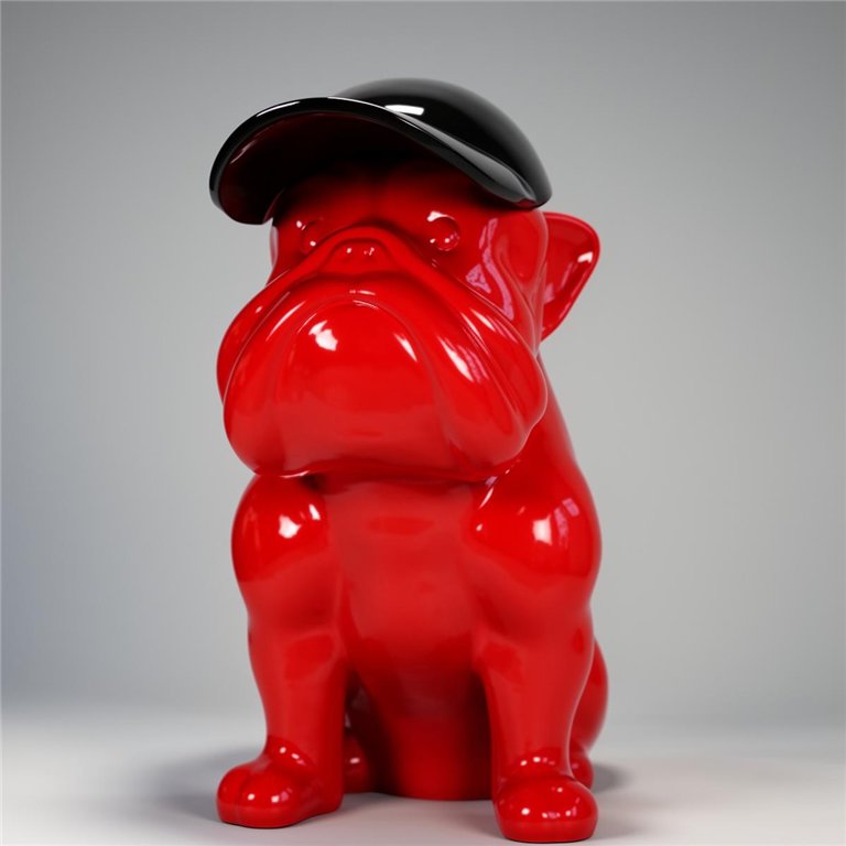 Hund Bulldogge mit Kappe - Rot