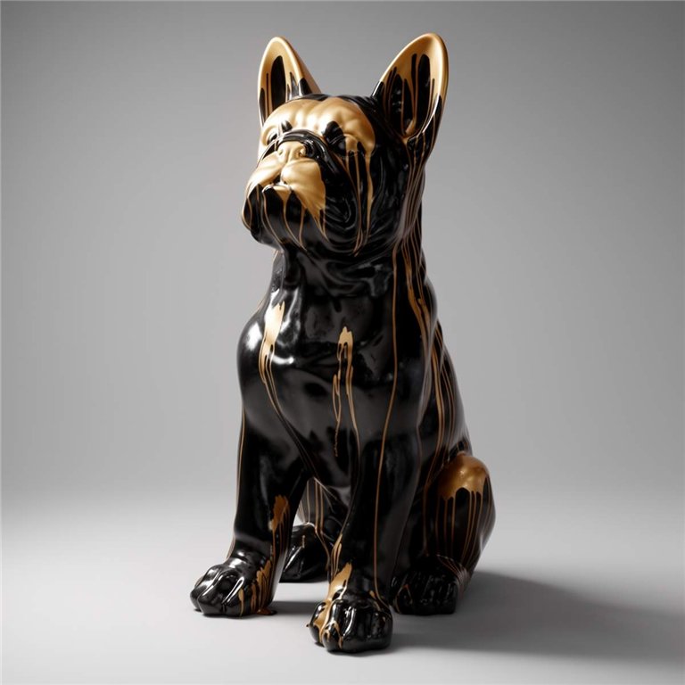 Große Französische Bulldoggenfigur „Juki“ – Schwarz/Gold Trash