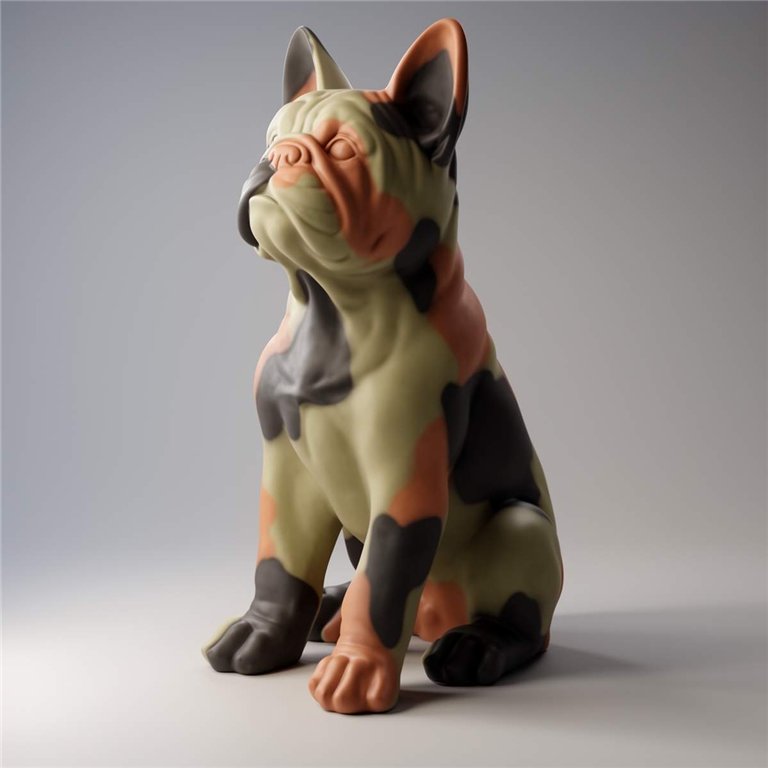 Große Französische Bulldoggenfigur „Juki“ – Camouflage-Motiv