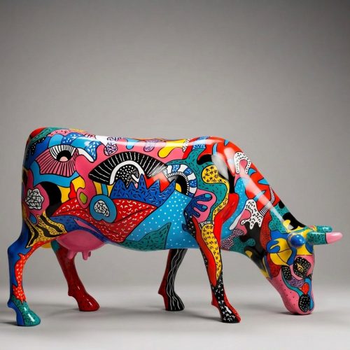 Malowana Figura Krowy Pasącej Się Parada Krów - Tribal Pop Art