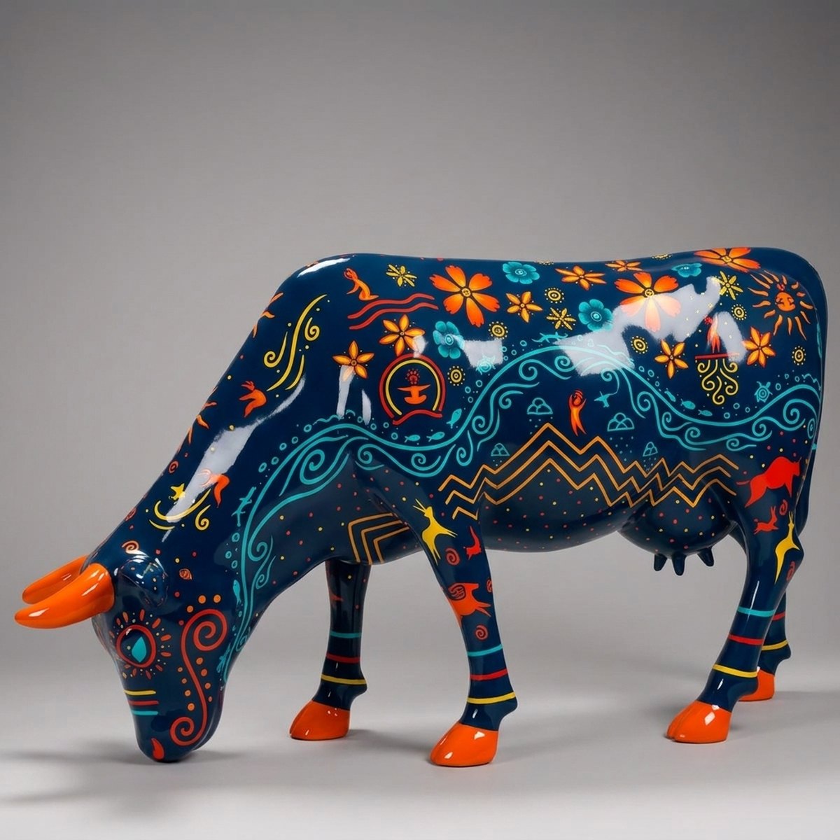 Malowana Figura Krowy Pasącej Się Parada Krów - Ciemny Ornament